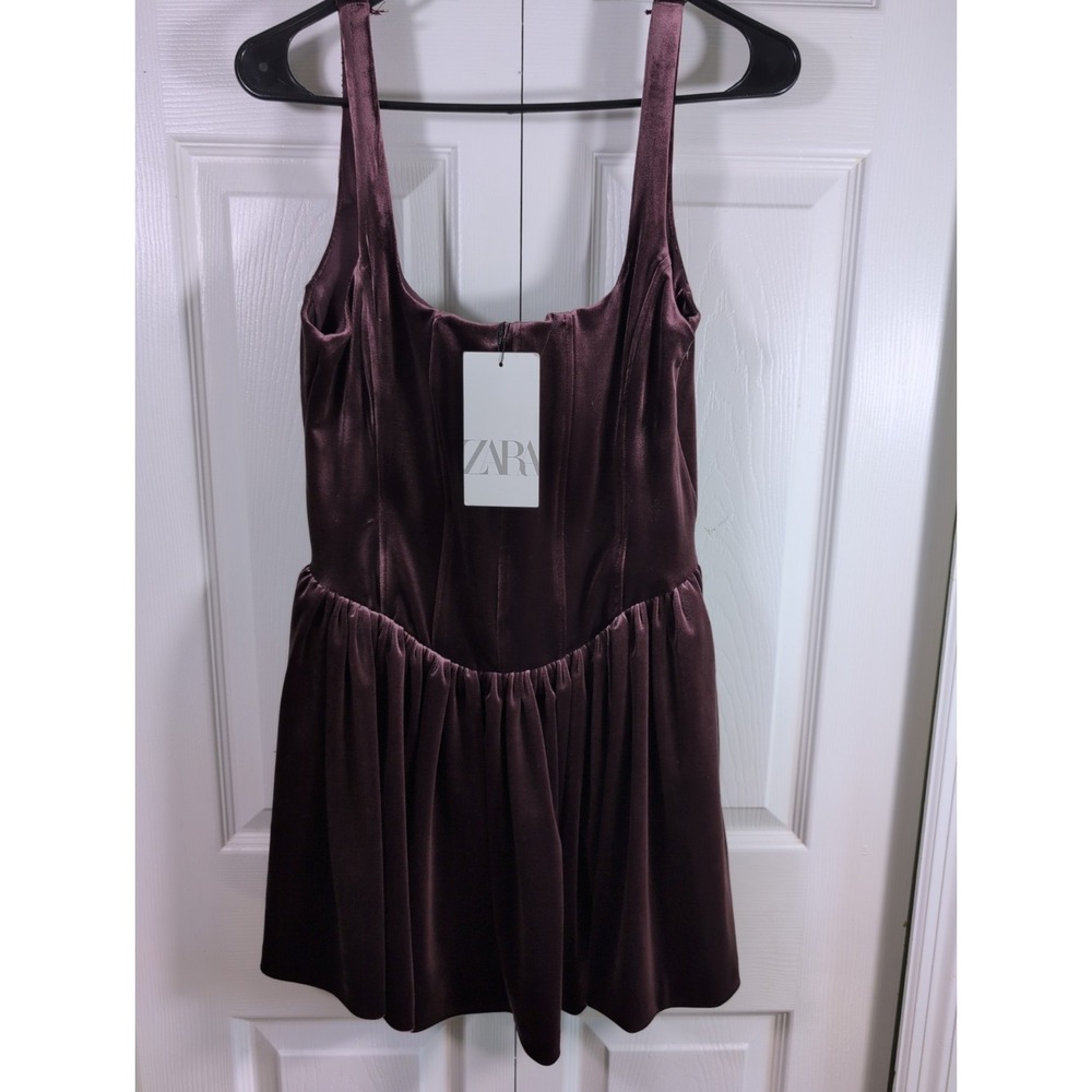 NWT‎ New Zara Womens Size Medium Velvet Mini Dress Purple